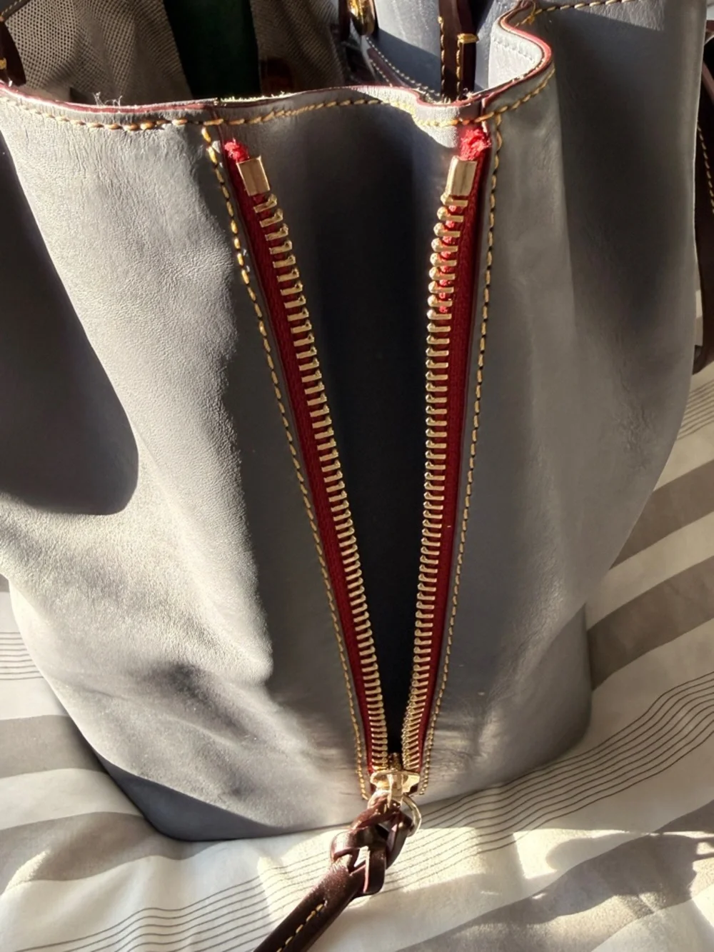 Dooney & Bourke Blue Tote with Brown Braided Handles and Gold Rings - Picture 6 of 11